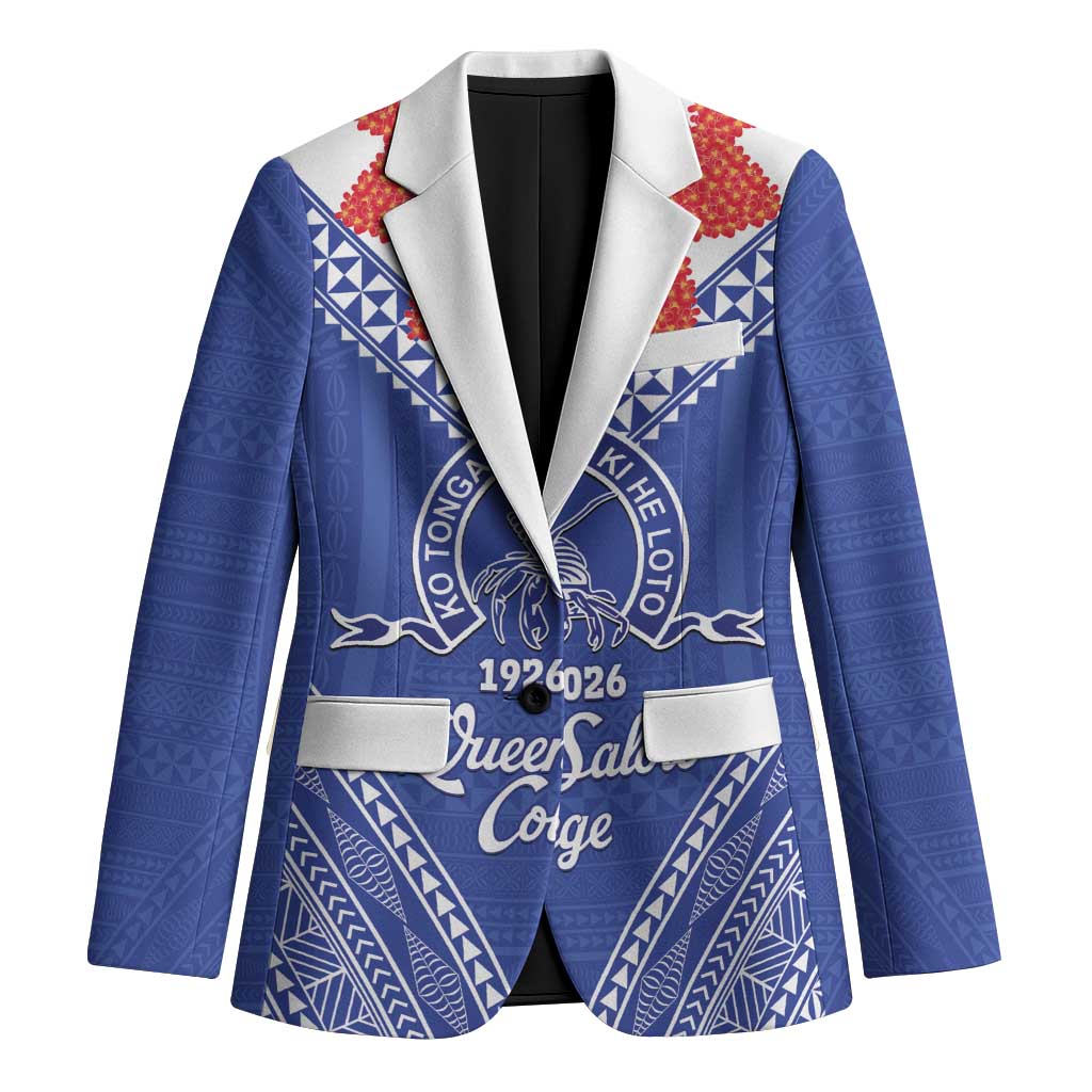 Queen Salote College 100 Years Personalized Blazer Tonga QSC Heilala Lei Blue Ngatu Pattern LT14 Unisex Blue - Polynesian Pride