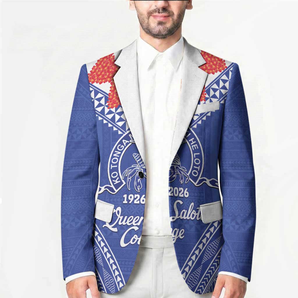 Queen Salote College 100 Years Personalized Blazer Tonga QSC Heilala Lei Blue Ngatu Pattern LT14 - Polynesian Pride