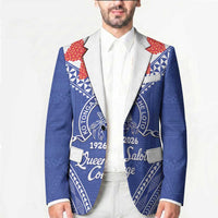 Queen Salote College 100 Years Personalized Blazer Tonga QSC Heilala Lei Blue Ngatu Pattern LT14 - Polynesian Pride