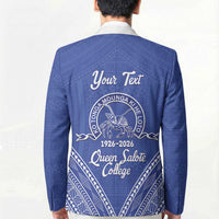 Queen Salote College 100 Years Personalized Blazer Tonga QSC Heilala Lei Blue Ngatu Pattern LT14 - Polynesian Pride