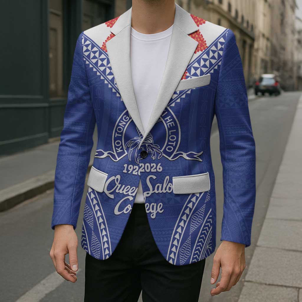 Queen Salote College 100 Years Personalized Blazer Tonga QSC Heilala Lei Blue Ngatu Pattern LT14 - Polynesian Pride