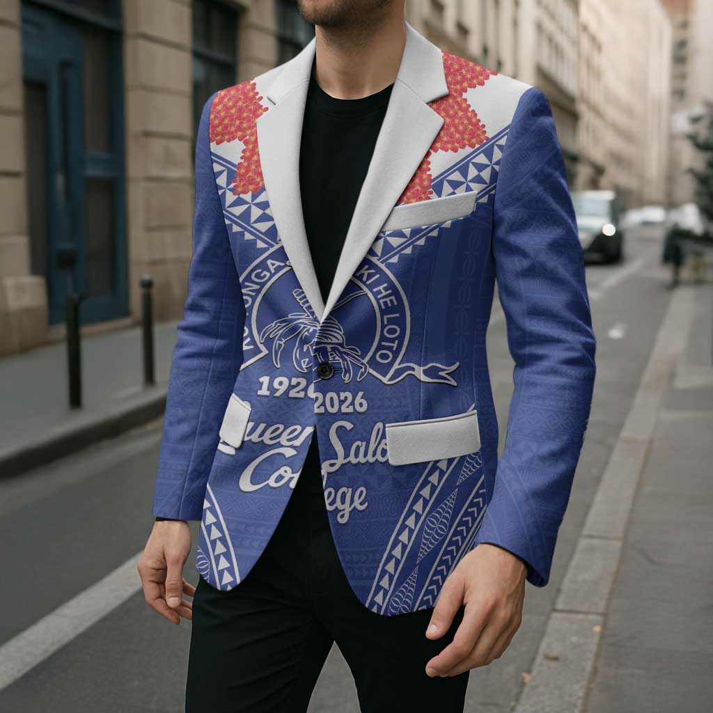 Queen Salote College 100 Years Personalized Blazer Tonga QSC Heilala Lei Blue Ngatu Pattern LT14 - Polynesian Pride