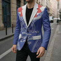 Queen Salote College 100 Years Personalized Blazer Tonga QSC Heilala Lei Blue Ngatu Pattern LT14 - Polynesian Pride