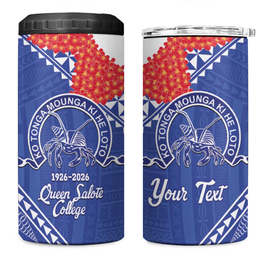 Queen Salote College 100 Years Personalized 4 in 1 Can Cooler Tumbler Tonga QSC Heilala Lei Blue Ngatu Pattern LT14 One Size: 16 oz Blue - Polynesian Pride