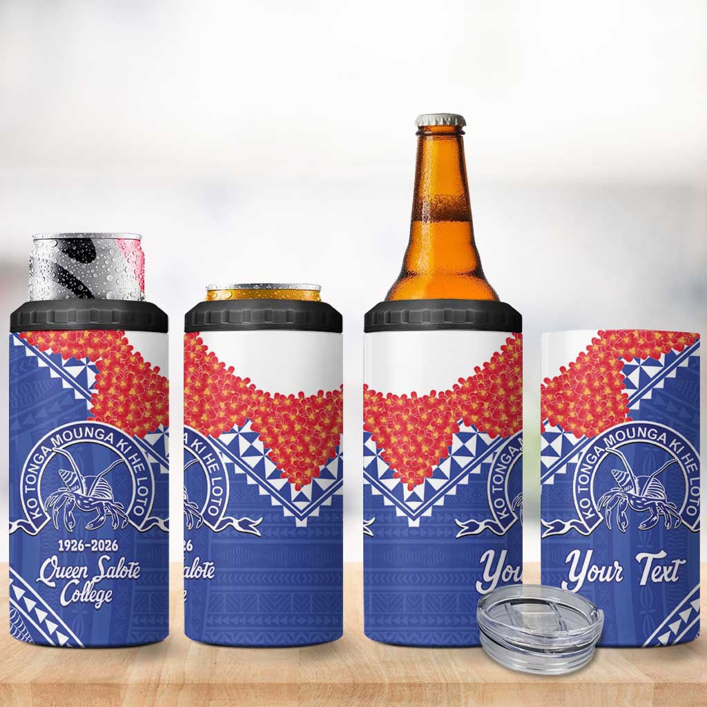 Queen Salote College 100 Years Personalized 4 in 1 Can Cooler Tumbler Tonga QSC Heilala Lei Blue Ngatu Pattern LT14 - Polynesian Pride