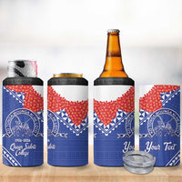 Queen Salote College 100 Years Personalized 4 in 1 Can Cooler Tumbler Tonga QSC Heilala Lei Blue Ngatu Pattern LT14 - Polynesian Pride