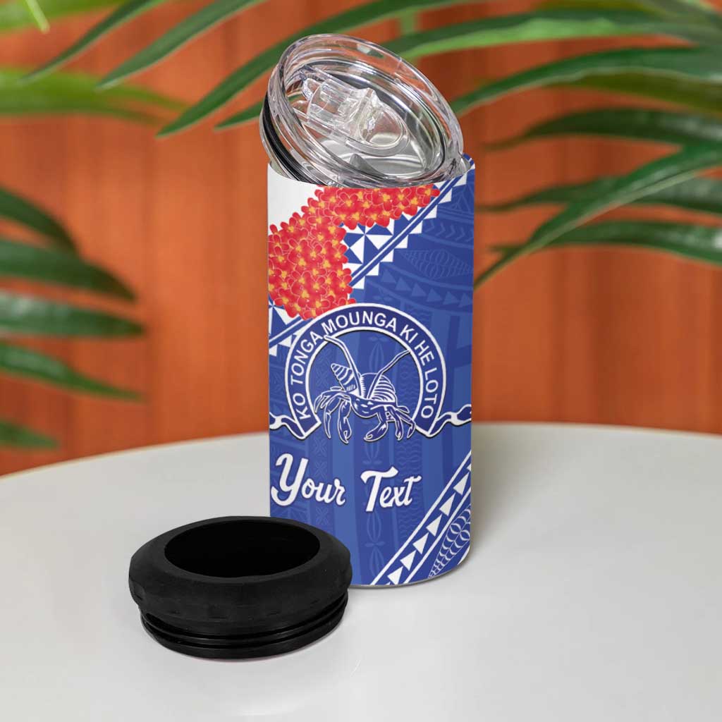 Queen Salote College 100 Years Personalized 4 in 1 Can Cooler Tumbler Tonga QSC Heilala Lei Blue Ngatu Pattern LT14 - Polynesian Pride
