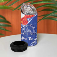 Queen Salote College 100 Years Personalized 4 in 1 Can Cooler Tumbler Tonga QSC Heilala Lei Blue Ngatu Pattern LT14 - Polynesian Pride