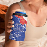Queen Salote College 100 Years Personalized 4 in 1 Can Cooler Tumbler Tonga QSC Heilala Lei Blue Ngatu Pattern LT14 - Polynesian Pride