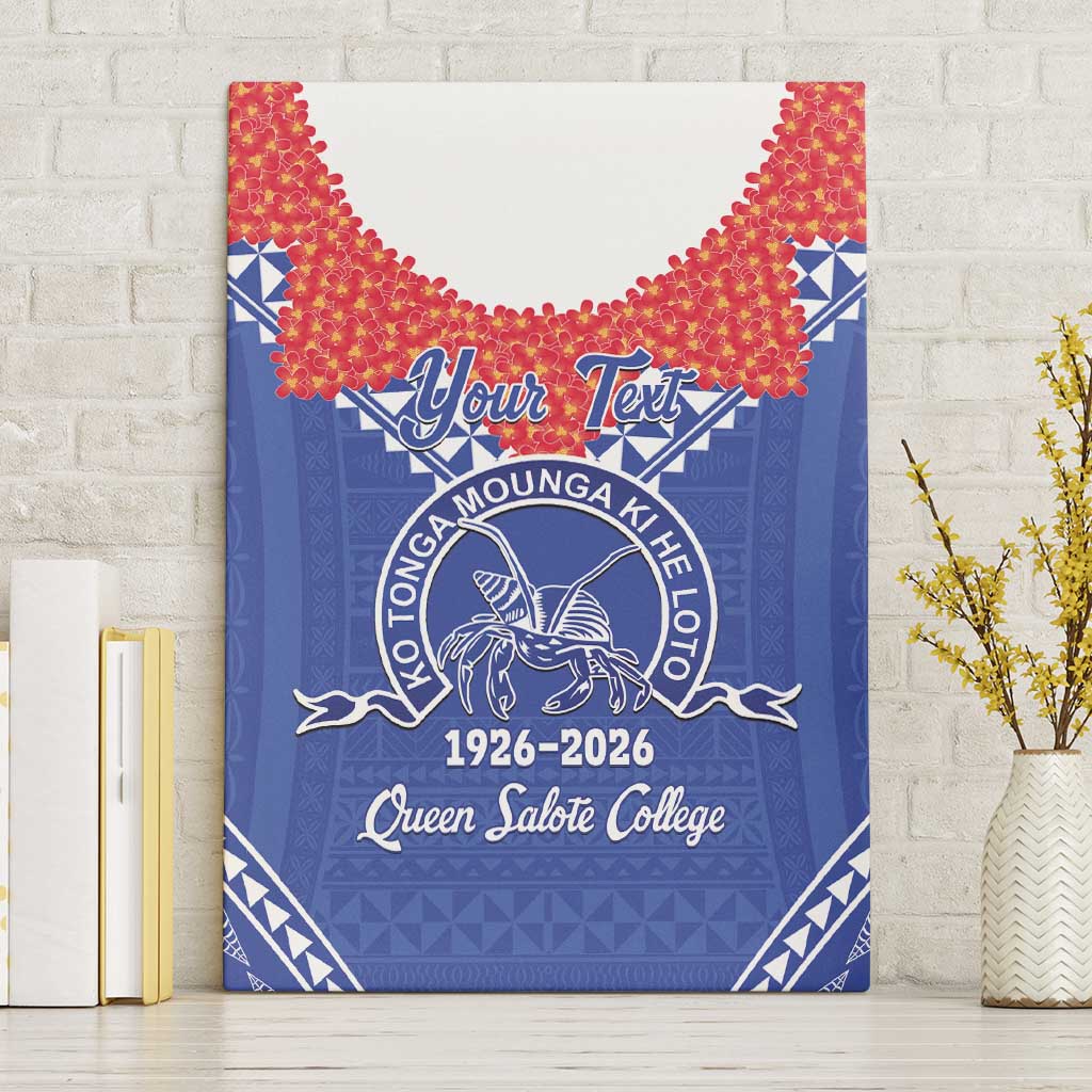 Queen Salote College 100 Years Personalized Canvas Wall Art Tonga QSC Heilala Lei Blue Ngatu Pattern LT14 Without Frame Blue - Polynesian Pride