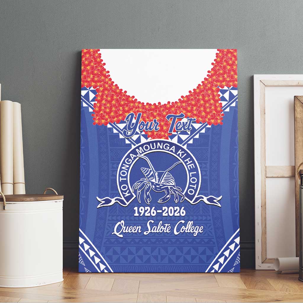 Queen Salote College 100 Years Personalized Canvas Wall Art Tonga QSC Heilala Lei Blue Ngatu Pattern LT14 - Polynesian Pride