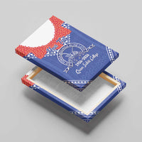 Queen Salote College 100 Years Personalized Canvas Wall Art Tonga QSC Heilala Lei Blue Ngatu Pattern LT14 - Polynesian Pride