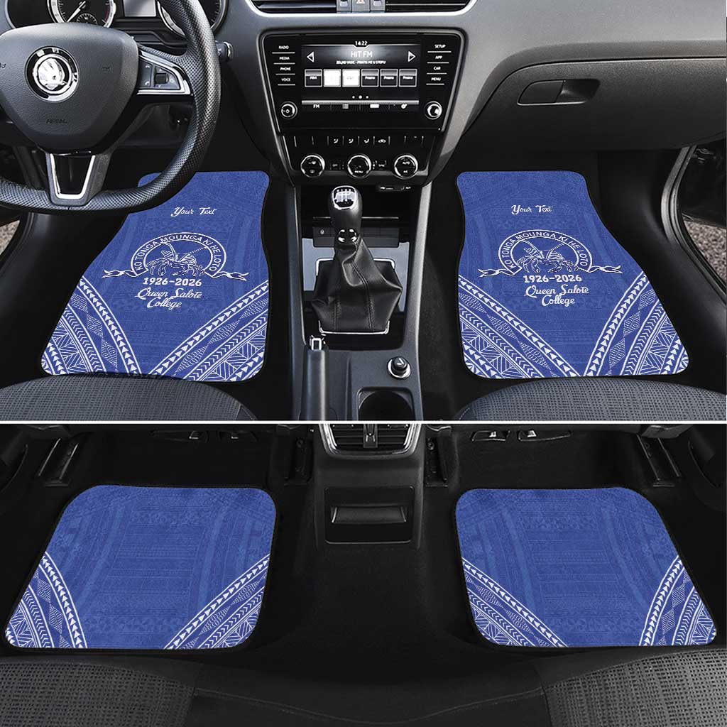 Queen Salote College 100 Years Personalized Car Mats Tonga QSC Heilala Lei Blue Ngatu Pattern LT14 Set 4pcs Blue - Polynesian Pride
