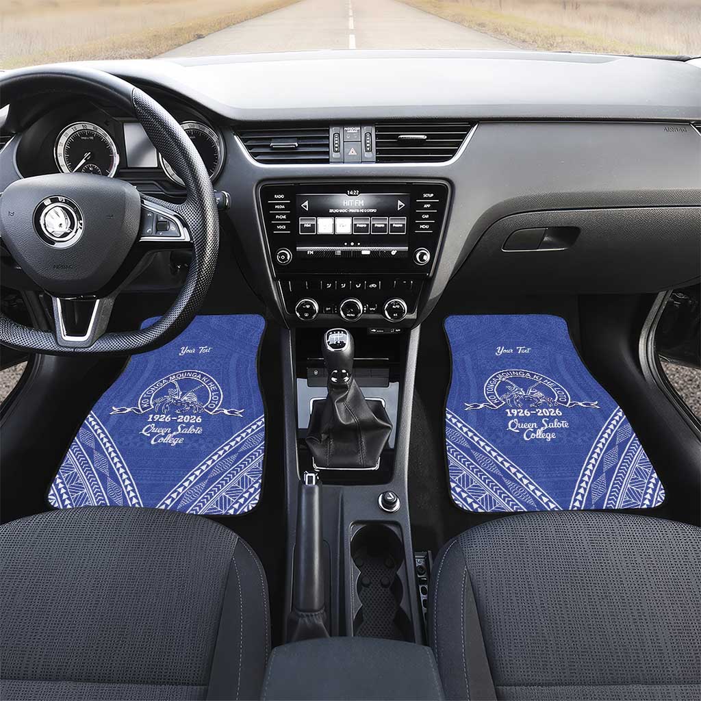 Queen Salote College 100 Years Personalized Car Mats Tonga QSC Heilala Lei Blue Ngatu Pattern LT14 Set 2pcs - Front Blue - Polynesian Pride