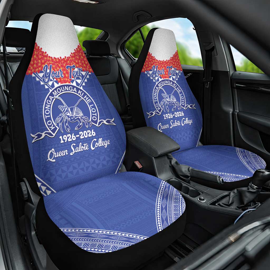 Queen Salote College 100 Years Personalized Car Seat Cover Tonga QSC Heilala Lei Blue Ngatu Pattern LT14 One Size Blue - Polynesian Pride