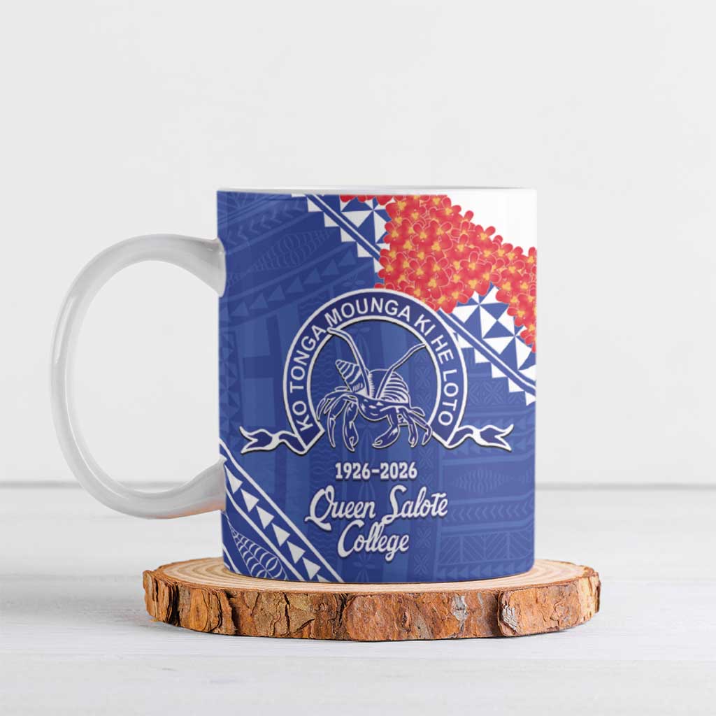 Queen Salote College 100 Years Personalized Ceramic Mug Tonga QSC Heilala Lei Blue Ngatu Pattern LT14 Blue - Polynesian Pride