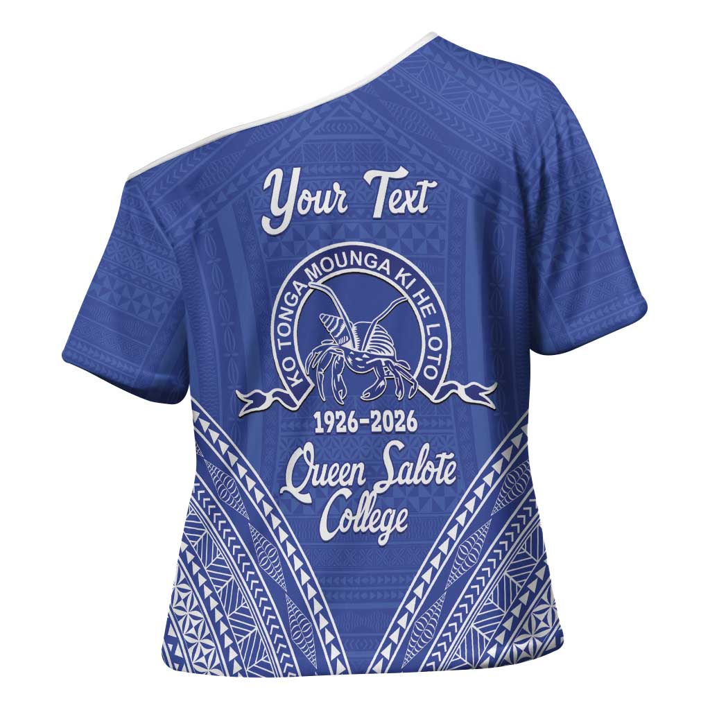 Queen Salote College 100 Years Personalized Cross Shoulder Shirt Tonga QSC Heilala Lei Blue Ngatu Pattern LT14 - Polynesian Pride