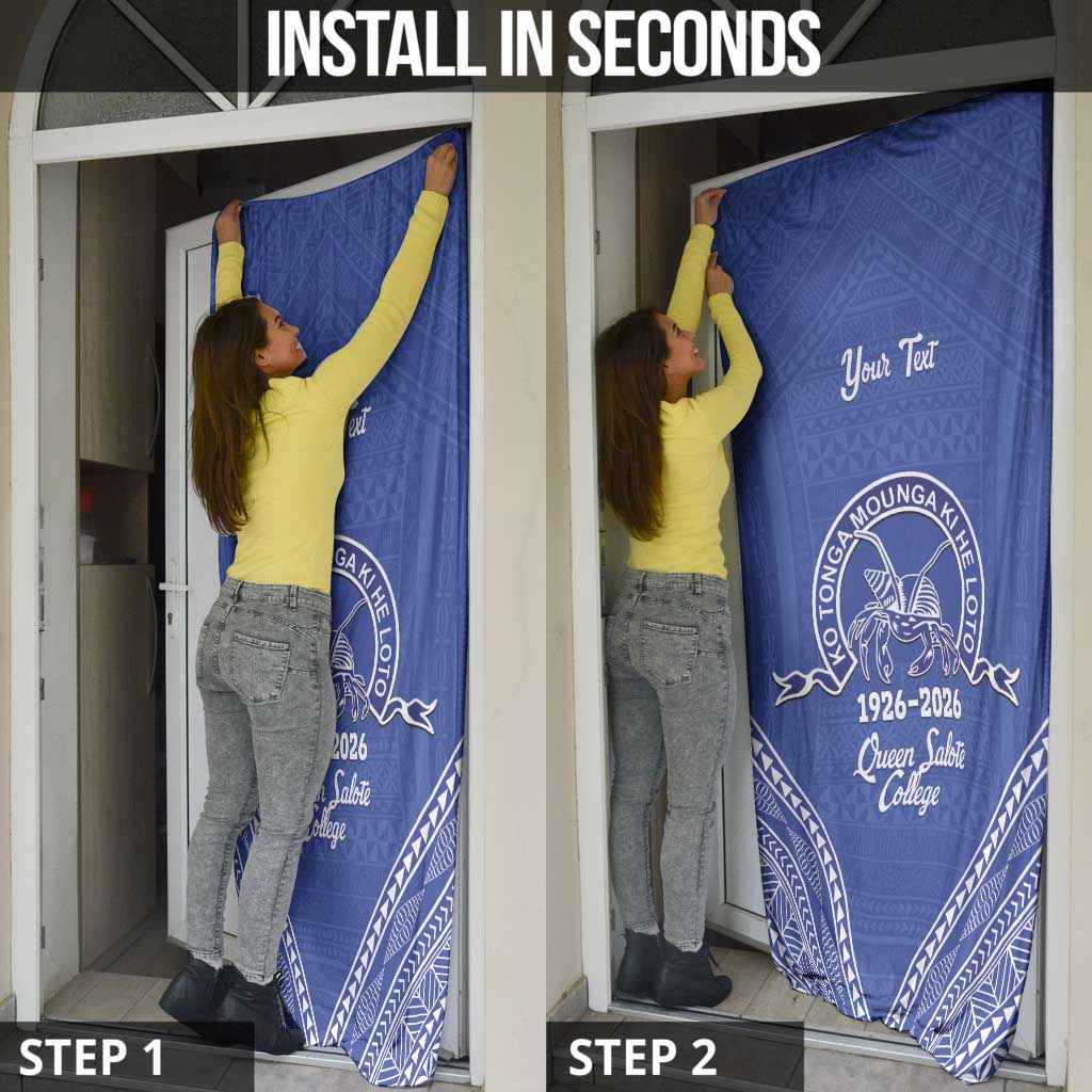 Queen Salote College 100 Years Personalized Door Cover Tonga QSC Heilala Lei Blue Ngatu Pattern LT14 - Polynesian Pride