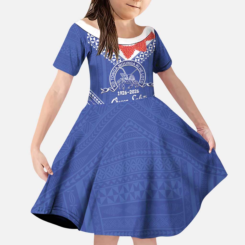 Queen Salote College 100 Years Personalized Family Matching Off Shoulder Short Dress and Hawaiian Shirt Tonga QSC Heilala Lei Blue Ngatu Pattern