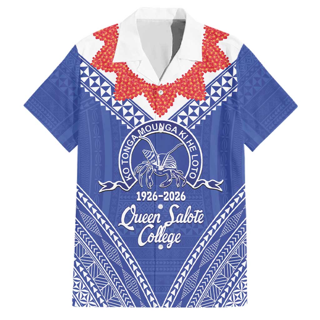 Queen Salote College 100 Years Personalized Family Matching Off Shoulder Short Dress and Hawaiian Shirt Tonga QSC Heilala Lei Blue Ngatu Pattern