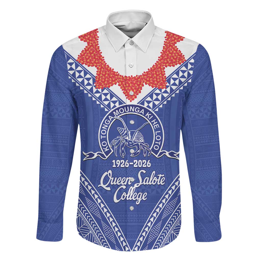 Queen Salote College 100 Years Personalized Family Matching Off Shoulder Short Dress and Hawaiian Shirt Tonga QSC Heilala Lei Blue Ngatu Pattern