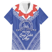 Queen Salote College 100 Years Personalized Family Matching Summer Maxi Dress and Hawaiian Shirt Tonga QSC Heilala Lei Blue Ngatu Pattern