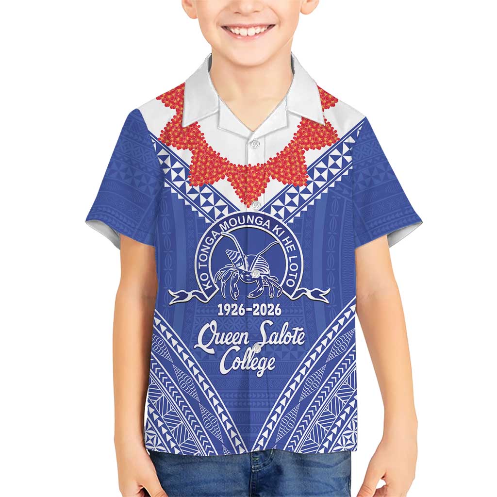 Queen Salote College 100 Years Personalized Family Matching Summer Maxi Dress and Hawaiian Shirt Tonga QSC Heilala Lei Blue Ngatu Pattern