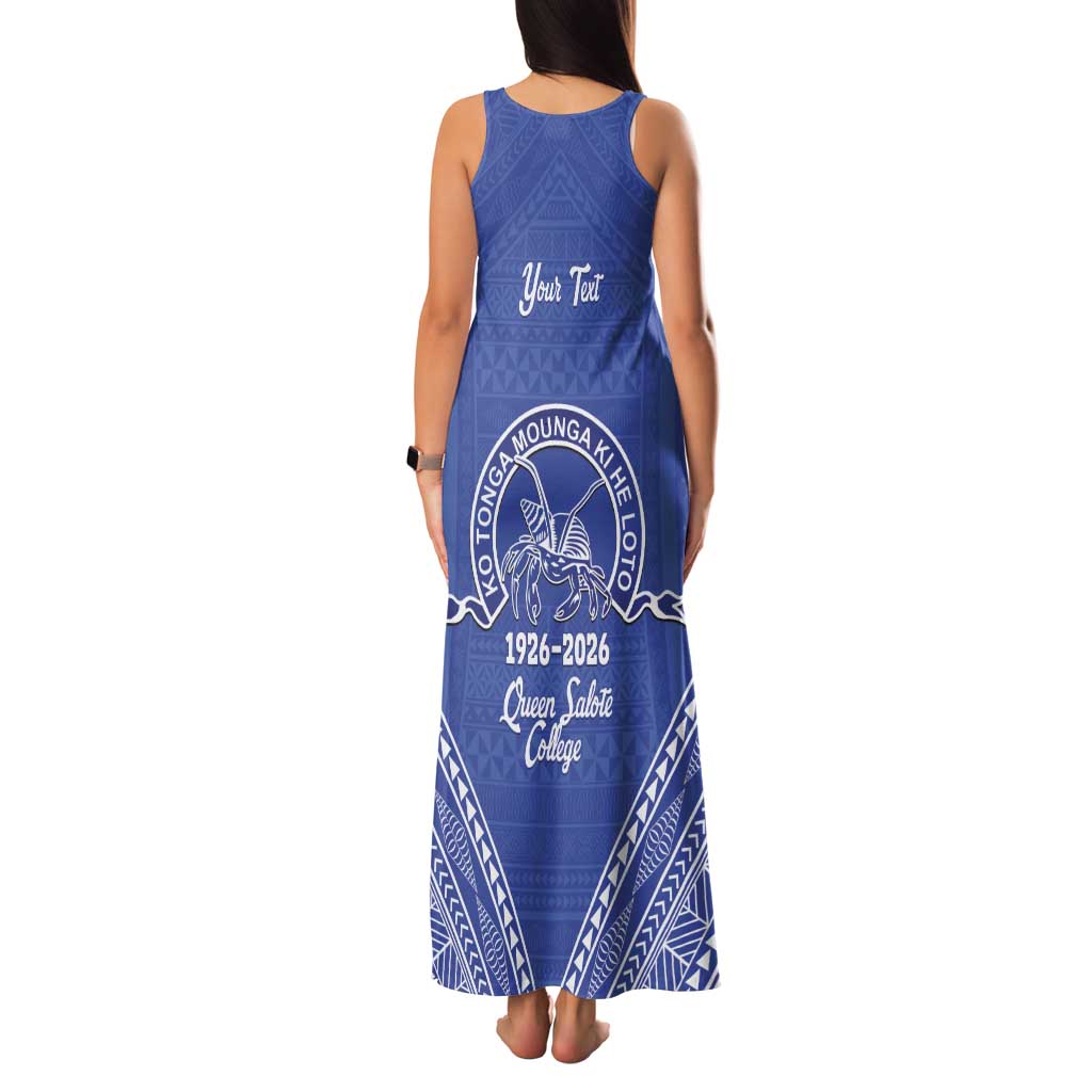 Queen Salote College 100 Years Personalized Family Matching Tank Maxi Dress and Hawaiian Shirt Tonga QSC Heilala Lei Blue Ngatu Pattern