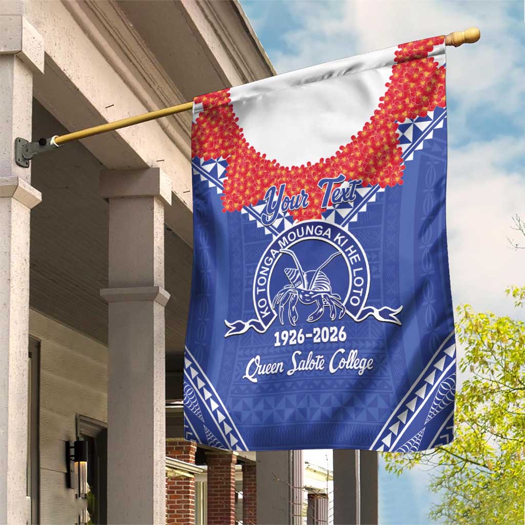 Queen Salote College 100 Years Personalized Garden Flag Tonga QSC Heilala Lei Blue Ngatu Pattern LT14 House Flag Blue - Polynesian Pride