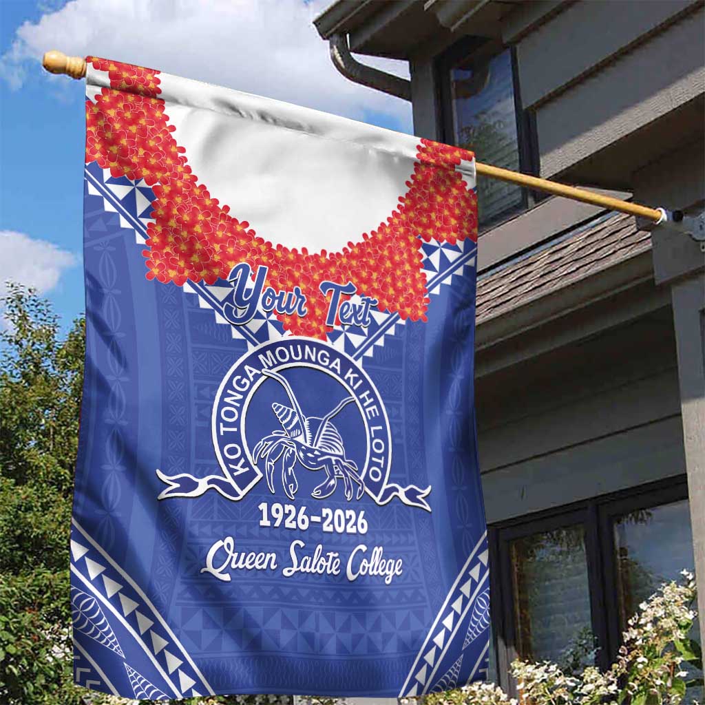 Queen Salote College 100 Years Personalized Garden Flag Tonga QSC Heilala Lei Blue Ngatu Pattern LT14 - Polynesian Pride