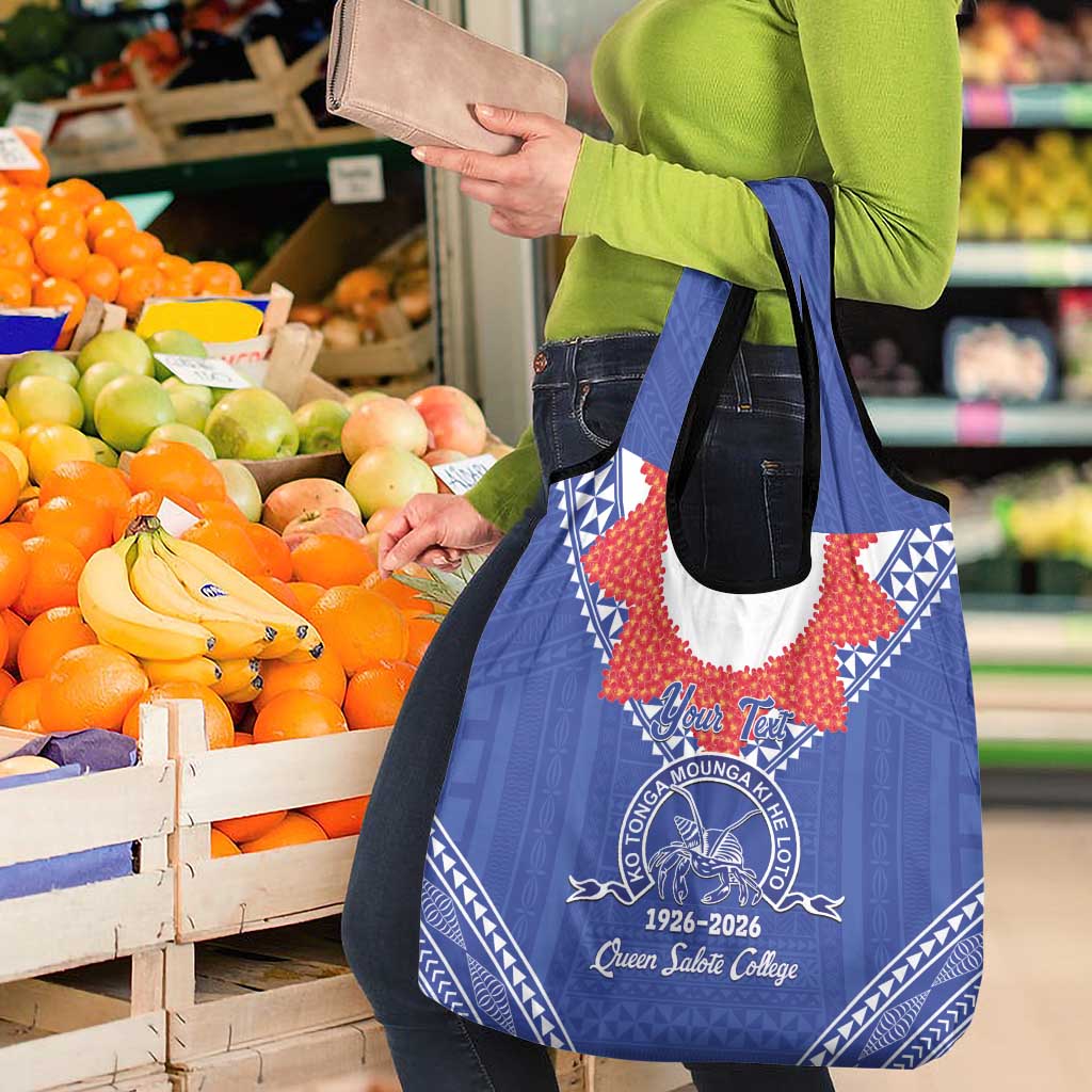 Queen Salote College 100 Years Personalized Grocery Bag Tonga QSC Heilala Lei Blue Ngatu Pattern LT14 - Polynesian Pride