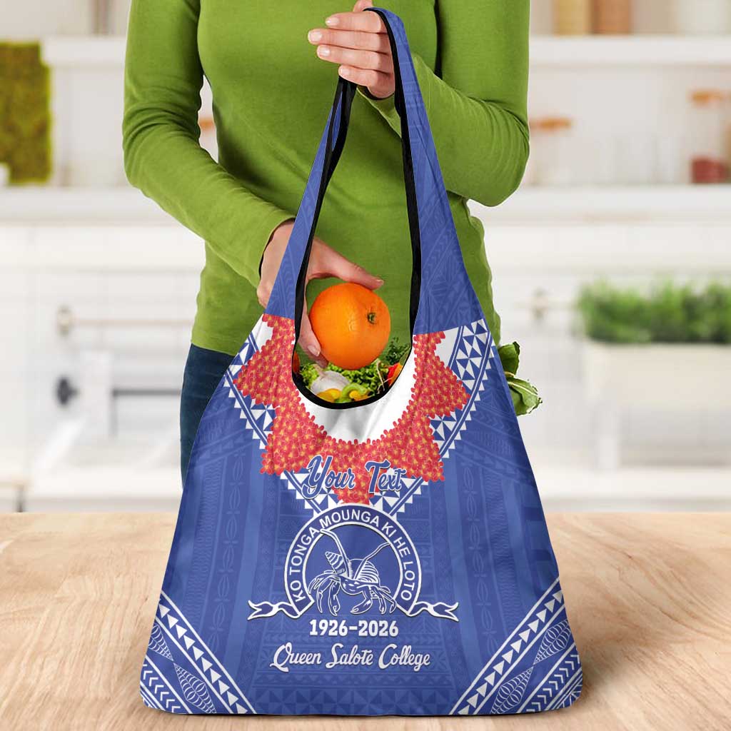 Queen Salote College 100 Years Personalized Grocery Bag Tonga QSC Heilala Lei Blue Ngatu Pattern LT14 - Polynesian Pride