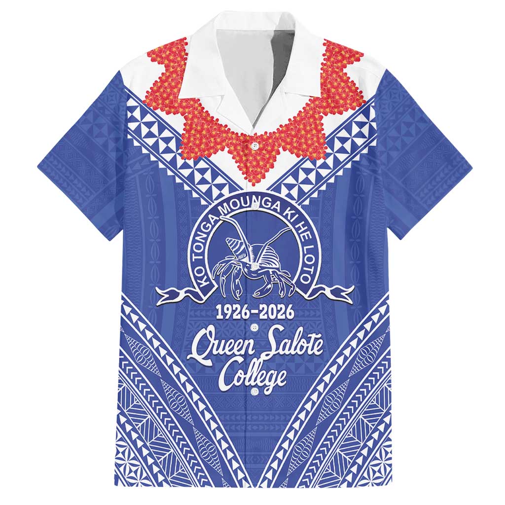 Queen Salote College 100 Years Personalized Hawaiian Shirt Tonga QSC Heilala Lei Blue Ngatu Pattern LT14 Blue - Polynesian Pride