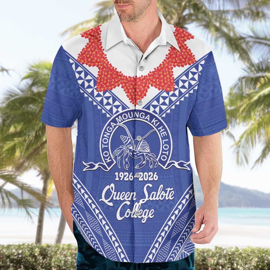 Queen Salote College 100 Years Personalized Hawaiian Shirt Tonga QSC Heilala Lei Blue Ngatu Pattern LT14 - Polynesian Pride