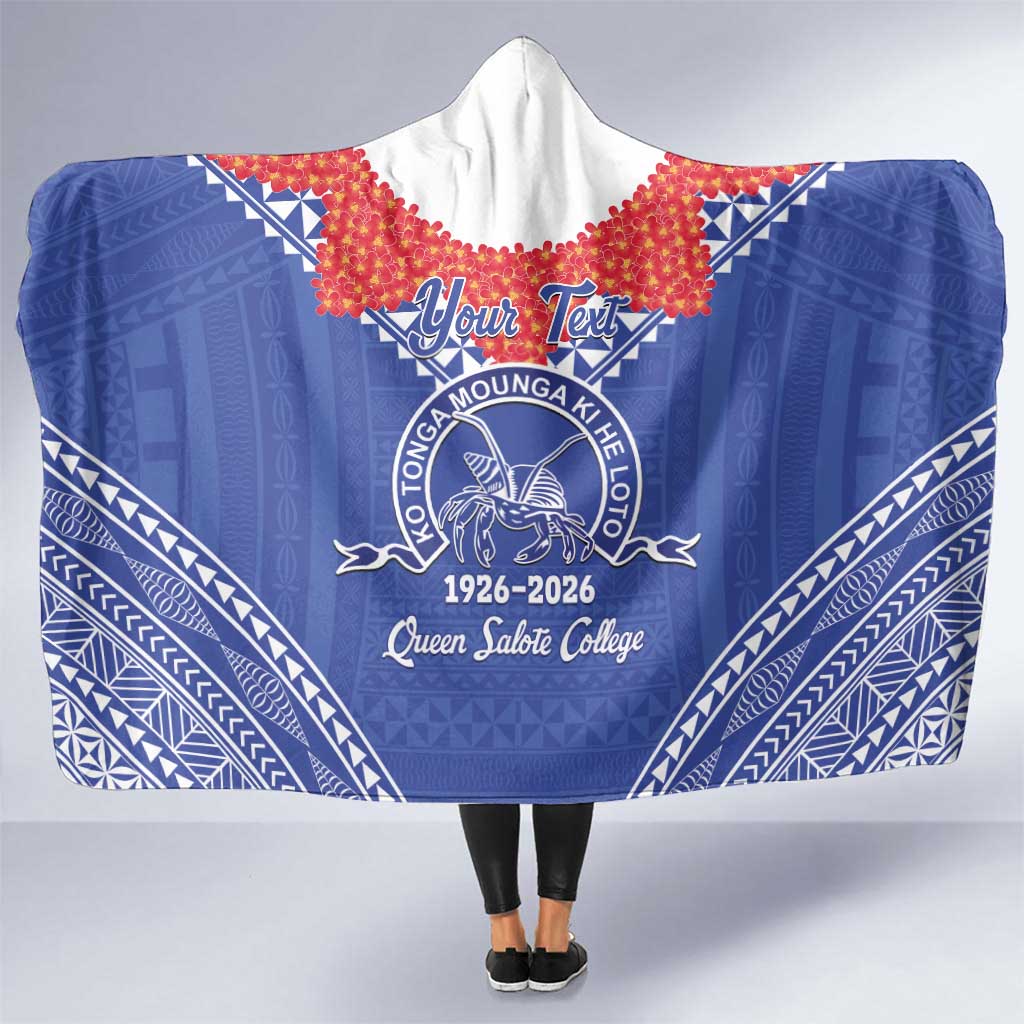 Queen Salote College 100 Years Personalized Hooded Blanket Tonga QSC Heilala Lei Blue Ngatu Pattern LT14 One Size Blue - Polynesian Pride