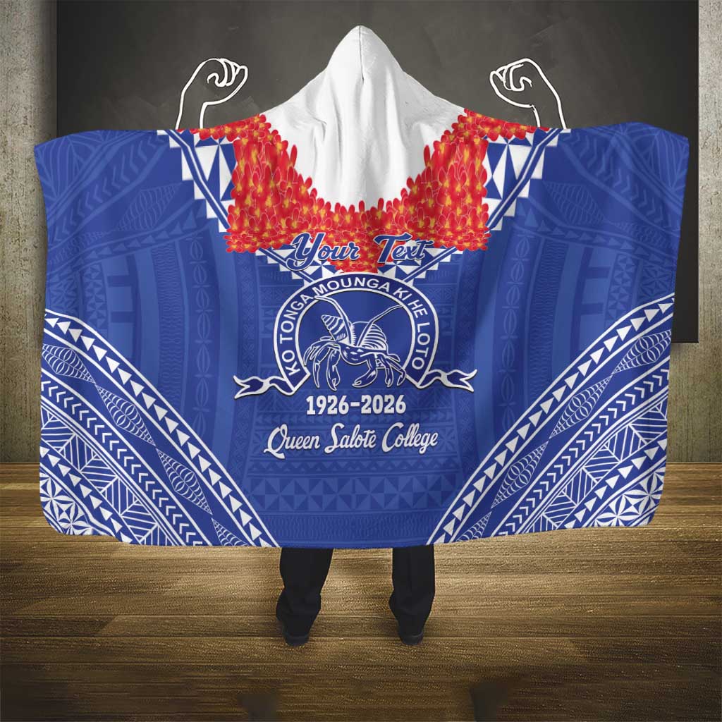 Queen Salote College 100 Years Personalized Hooded Blanket Tonga QSC Heilala Lei Blue Ngatu Pattern LT14 - Polynesian Pride