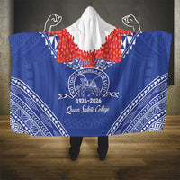 Queen Salote College 100 Years Personalized Hooded Blanket Tonga QSC Heilala Lei Blue Ngatu Pattern LT14 - Polynesian Pride