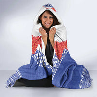 Queen Salote College 100 Years Personalized Hooded Blanket Tonga QSC Heilala Lei Blue Ngatu Pattern LT14 - Polynesian Pride