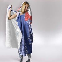 Queen Salote College 100 Years Personalized Hooded Blanket Tonga QSC Heilala Lei Blue Ngatu Pattern LT14 - Polynesian Pride