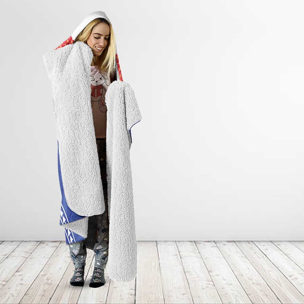Queen Salote College 100 Years Personalized Hooded Blanket Tonga QSC Heilala Lei Blue Ngatu Pattern LT14 - Polynesian Pride