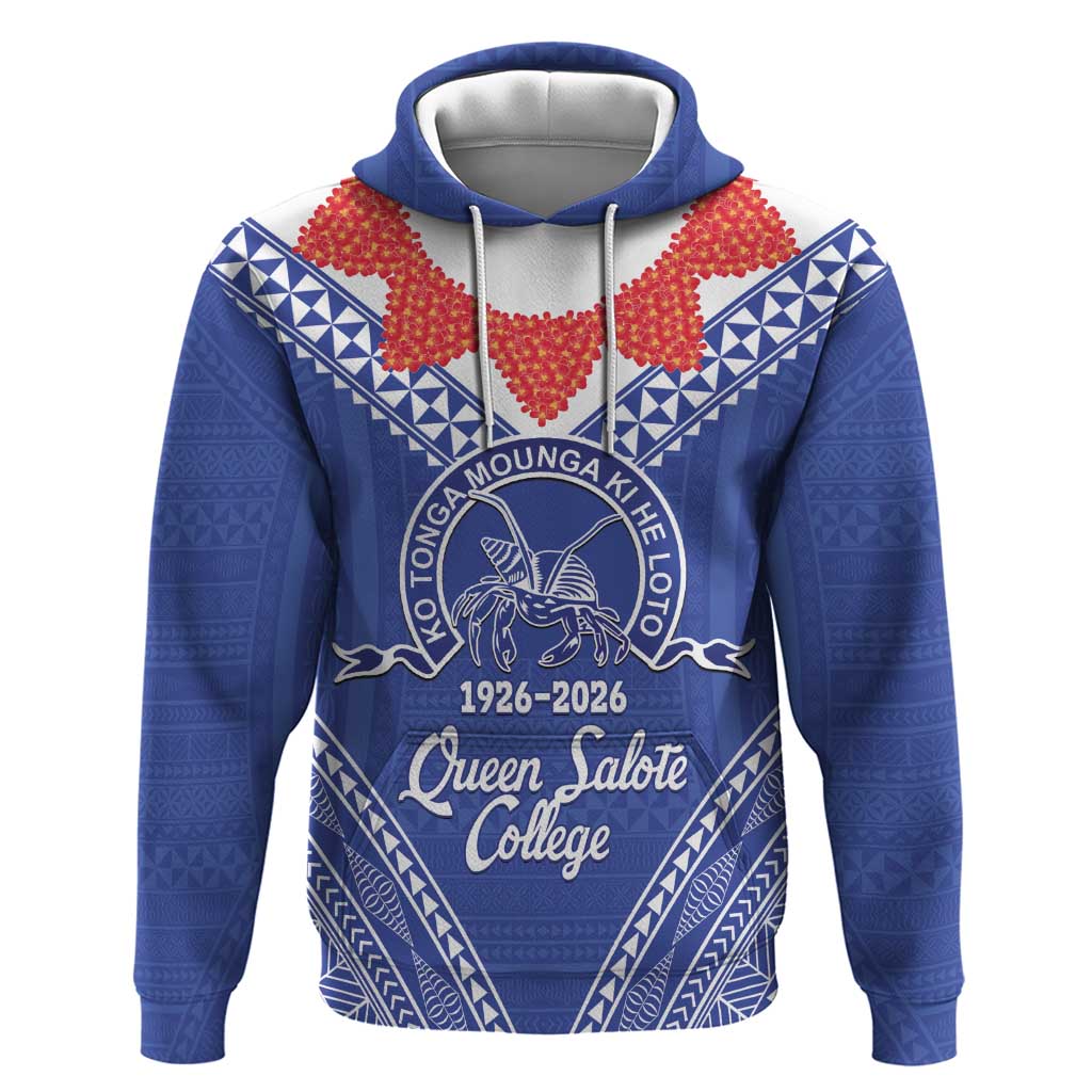 Queen Salote College 100 Years Personalized Hoodie Tonga QSC Heilala Lei Blue Ngatu Pattern LT14 Pullover Hoodie Blue - Polynesian Pride
