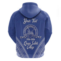 Queen Salote College 100 Years Personalized Hoodie Tonga QSC Heilala Lei Blue Ngatu Pattern LT14 - Polynesian Pride