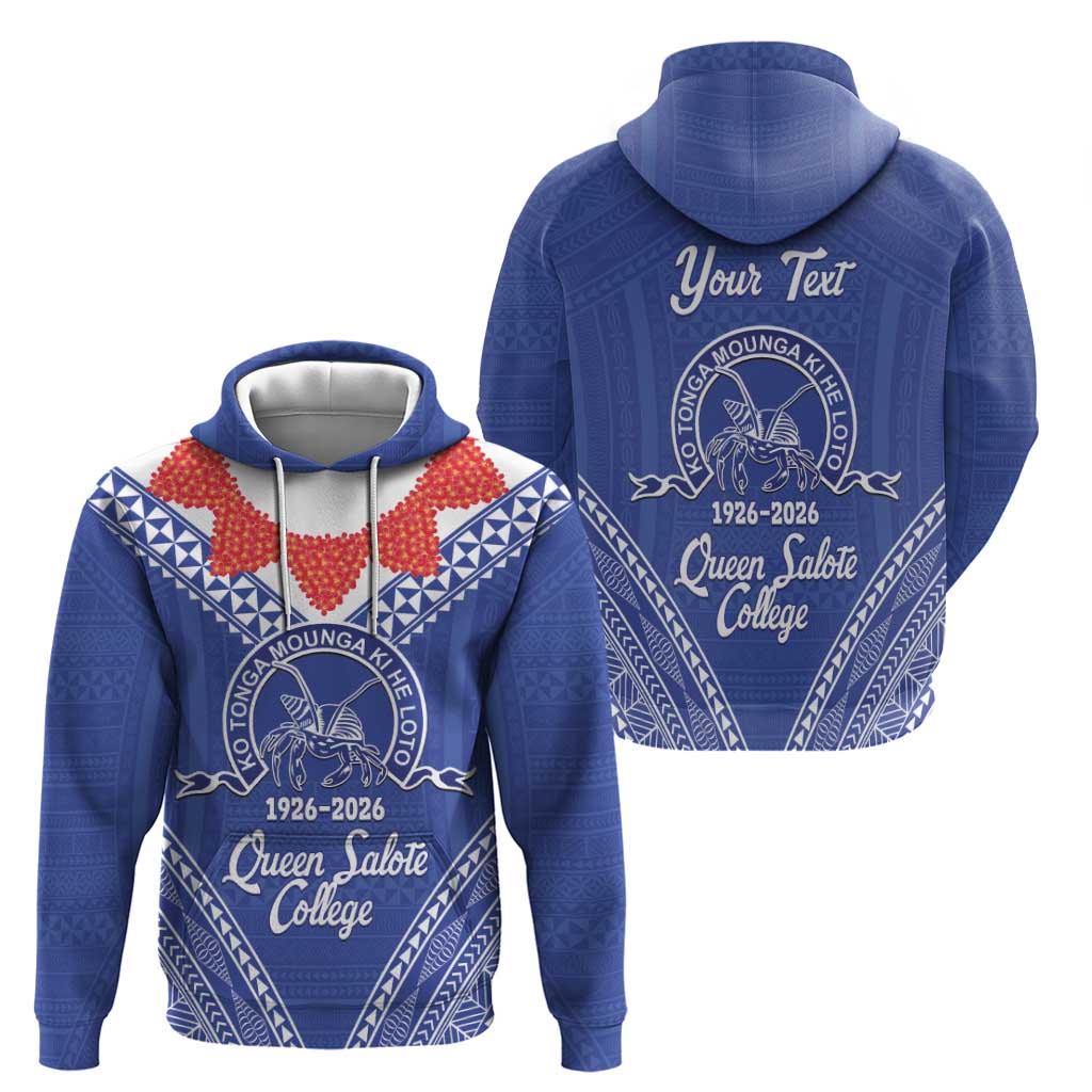 Queen Salote College 100 Years Personalized Hoodie Tonga QSC Heilala Lei Blue Ngatu Pattern LT14 - Polynesian Pride