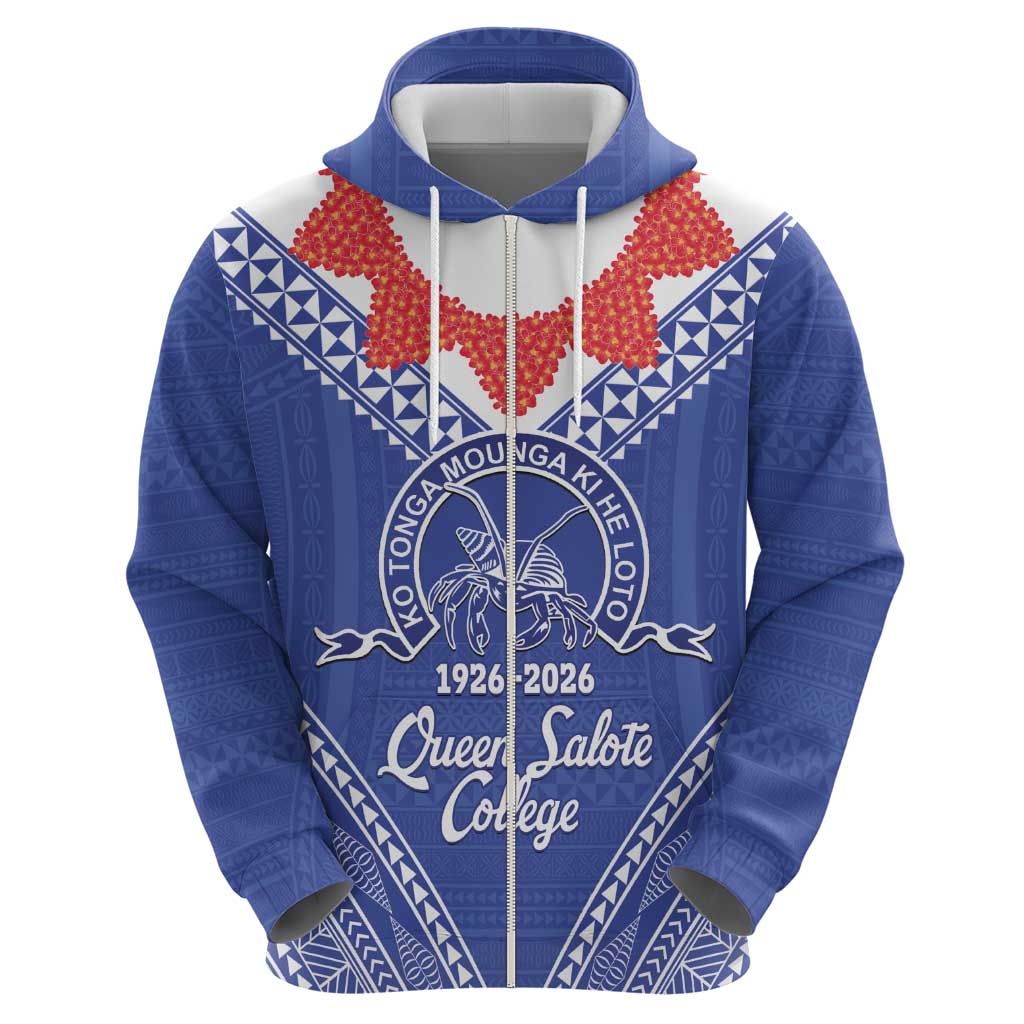 Queen Salote College 100 Years Personalized Hoodie Tonga QSC Heilala Lei Blue Ngatu Pattern LT14 - Polynesian Pride