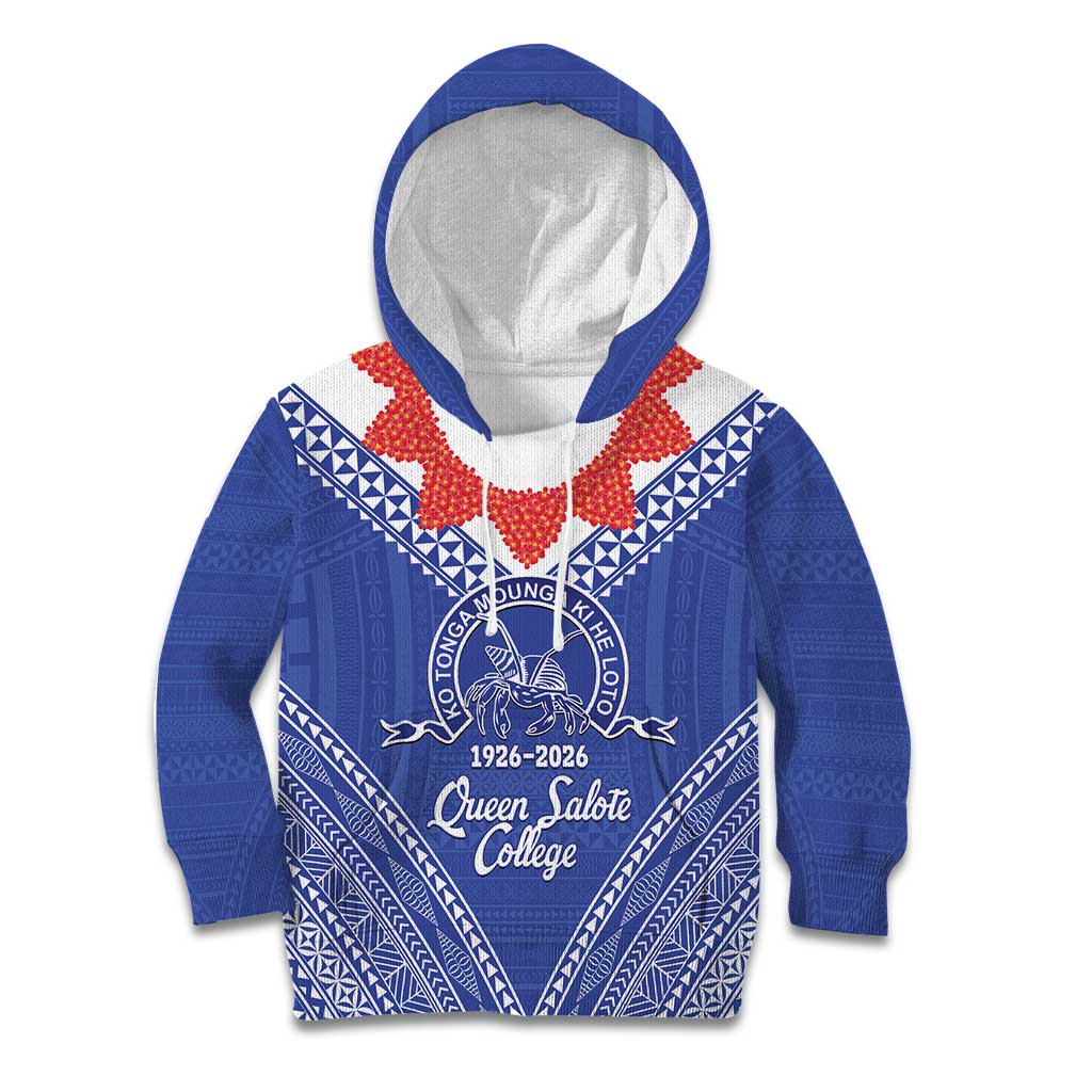 Queen Salote College 100 Years Personalized Kid Hoodie Tonga QSC Heilala Lei Blue Ngatu Pattern LT14 Hoodie Blue - Polynesian Pride