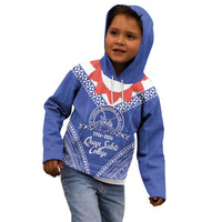 Queen Salote College 100 Years Personalized Kid Hoodie Tonga QSC Heilala Lei Blue Ngatu Pattern LT14 - Polynesian Pride
