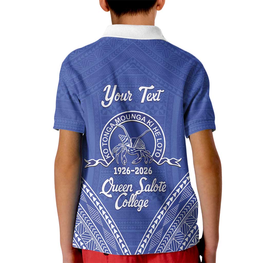 Queen Salote College 100 Years Personalized Kid Polo Shirt Tonga QSC Heilala Lei Blue Ngatu Pattern LT14 - Polynesian Pride