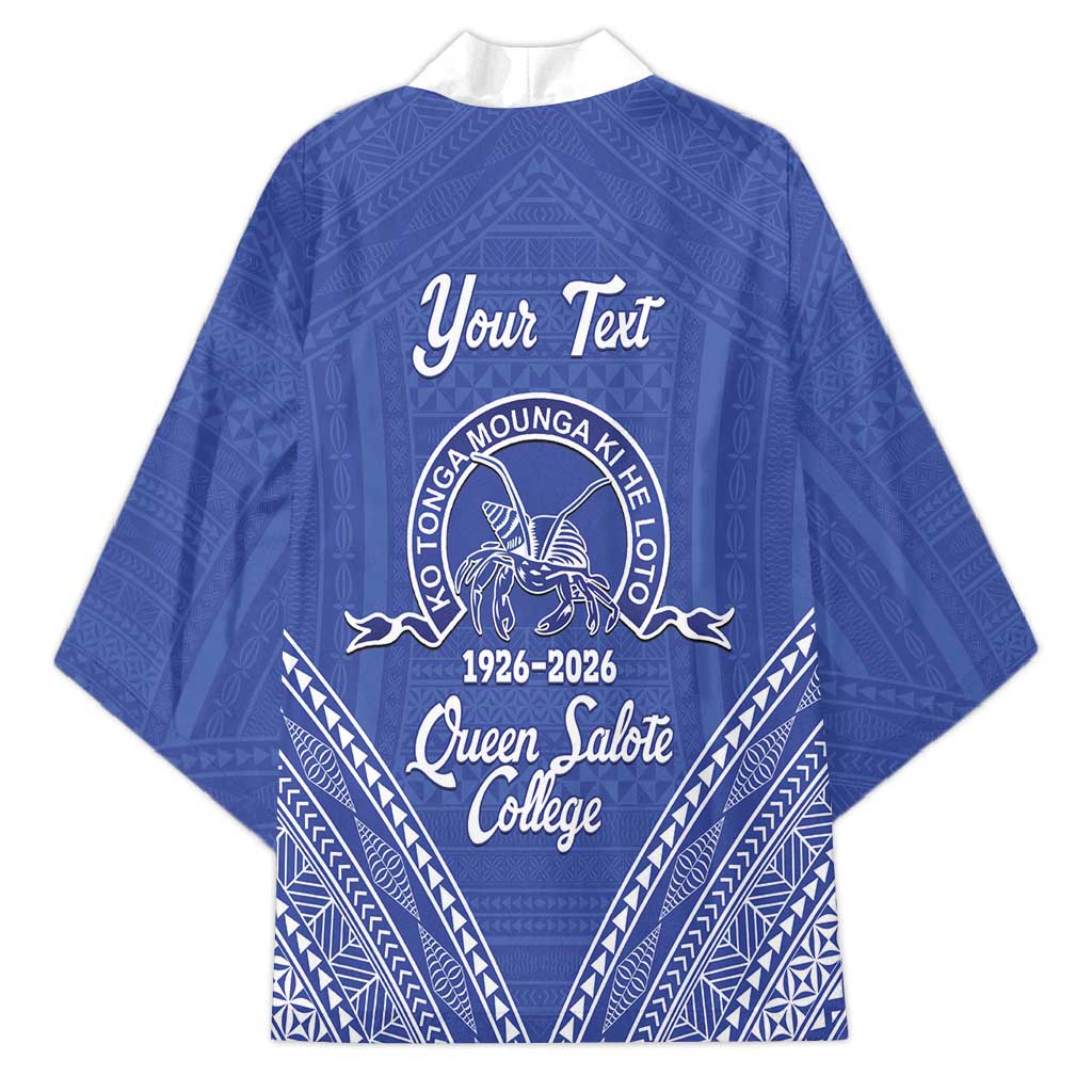 Queen Salote College 100 Years Personalized Kimono Tonga QSC Heilala Lei Blue Ngatu Pattern LT14 - Polynesian Pride
