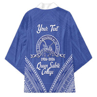 Queen Salote College 100 Years Personalized Kimono Tonga QSC Heilala Lei Blue Ngatu Pattern LT14 - Polynesian Pride