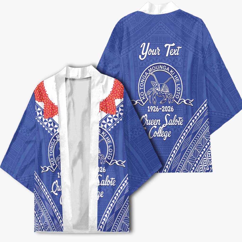 Queen Salote College 100 Years Personalized Kimono Tonga QSC Heilala Lei Blue Ngatu Pattern LT14 - Polynesian Pride